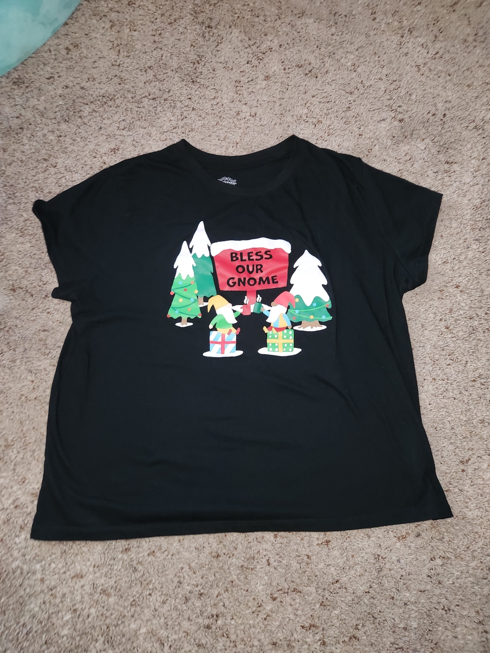 Wondershop Black Womans Tee with Colorful Gnome Holiday Graphic Size XXL